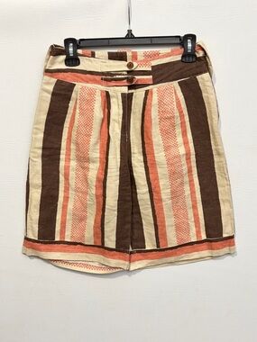Max & Co. Striped High-Waist Shorts in Cream, Brown & Coral